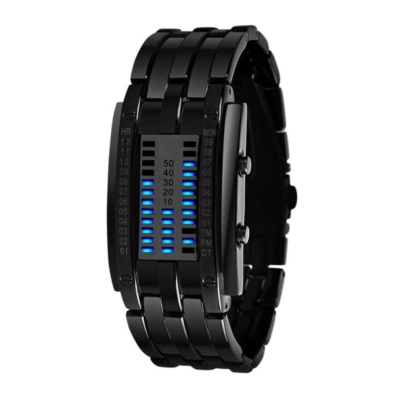 Future Technology Binary Black Stainless Steel Date Digital LED Bracelet Sport ww-s wm-s