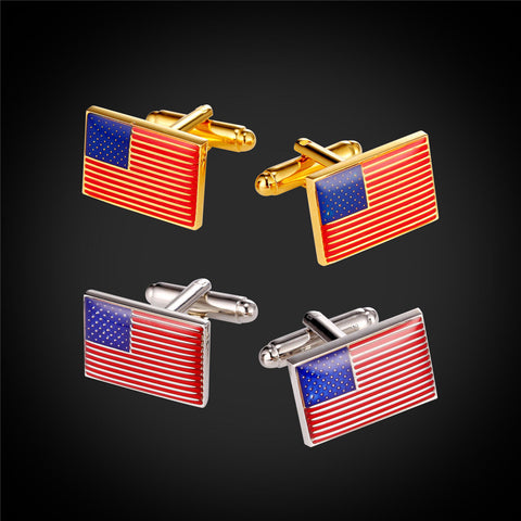 USA Flag Fashion Gold Plated Cufflinks