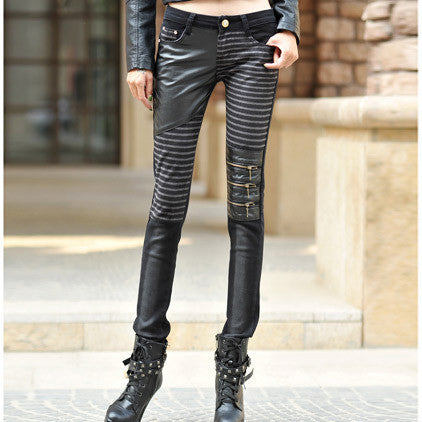 High Quality PU Leather Jeans for Women Casual Pants