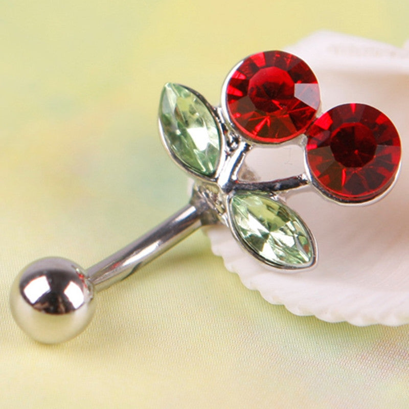 Women Belly Button Piercing Ring Red Cherry Crystal Body Jewelry
