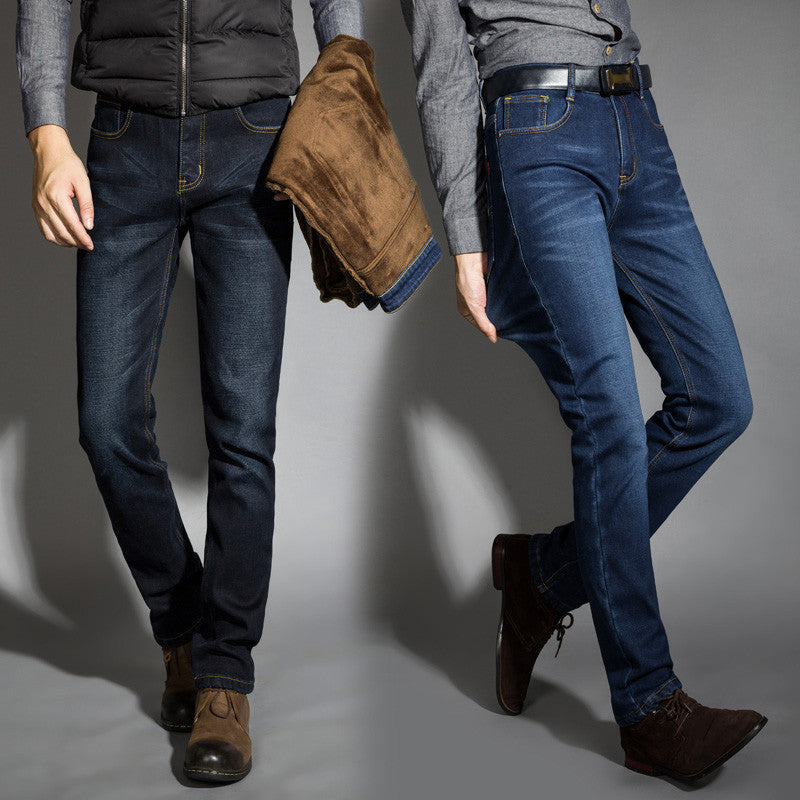 Great Winter Thicken Stretch Denim Warm Fleece Jeans for Men