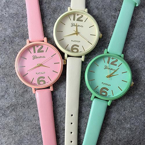 Candy Color Faux Leather Quartz Watches ww-s
