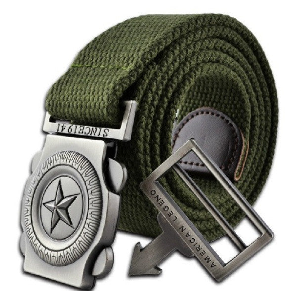 Casual Canvas Belt For Men Knitted Metal Buckle Military Outdoor Designer