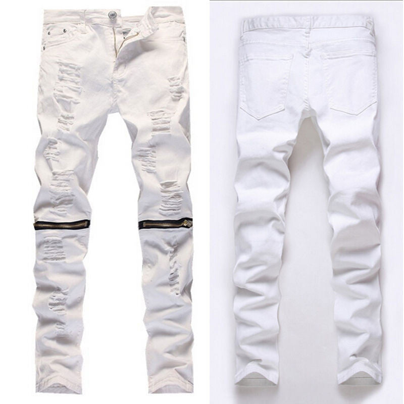 Casual Ripped Hollow Out Biker Jeans for Men