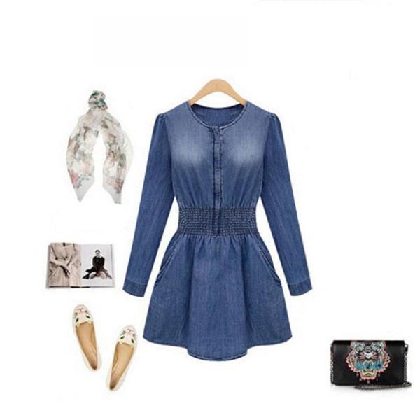 Slim Fit Casual Denim Mini Dresses in Blue