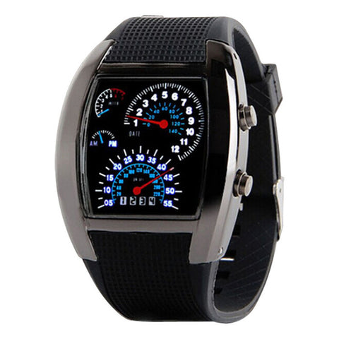 Aviation Turbo Dial Flash LED Digital Watch Sports Car Meter Sporting