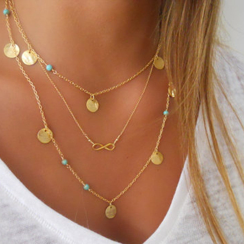 Multi Layer Gold Color Tassel Infinity Necklace