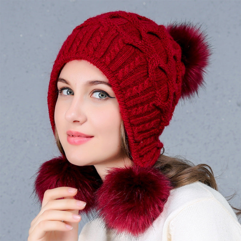 Winter Beanie Hats for Women Rabbit Fur Knitted Caps