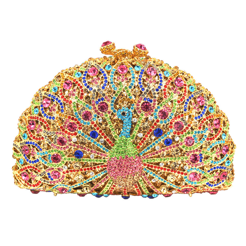 Luxury Crystal Evening Bag Peacock Clutch Design Party Purse