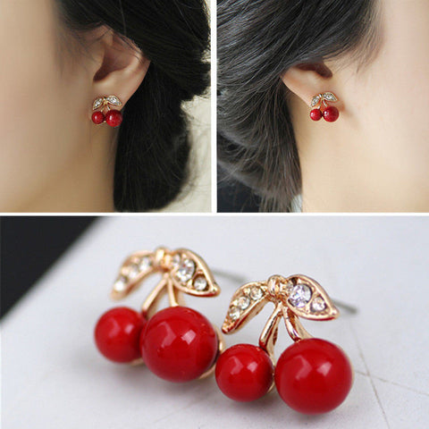 Cute Red Cherry Leaf Beads Lovely Earrings