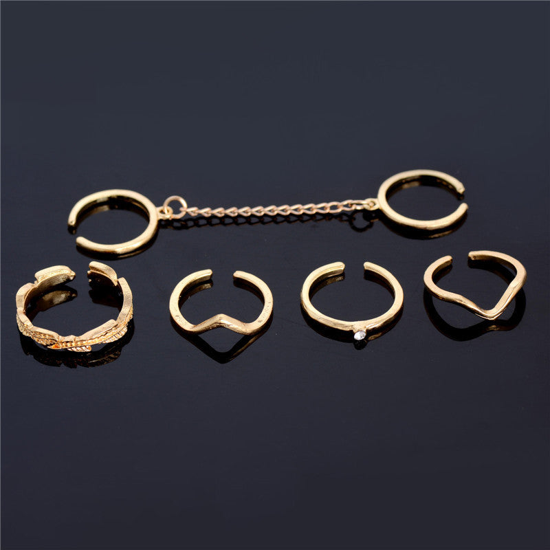 Shiny Punk Style Gold Plated Stacking Midi Finger Knuckle Rings 6Pcs/Lot