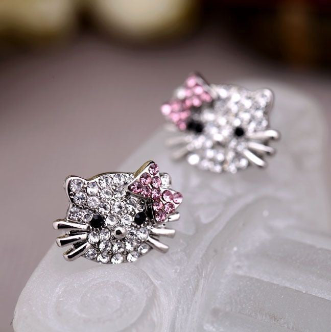 Lovely Silver Plated Small Cute Hello Kitty Earrings