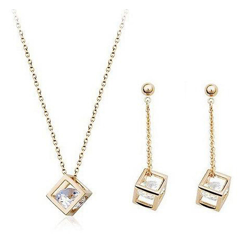 Cube Crystals Gold Plated Jewelry Sets Drop Earrings and Pendants