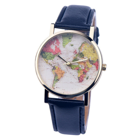 Vivid Colorful World Map Watch With Leather Band ww-d wm-q