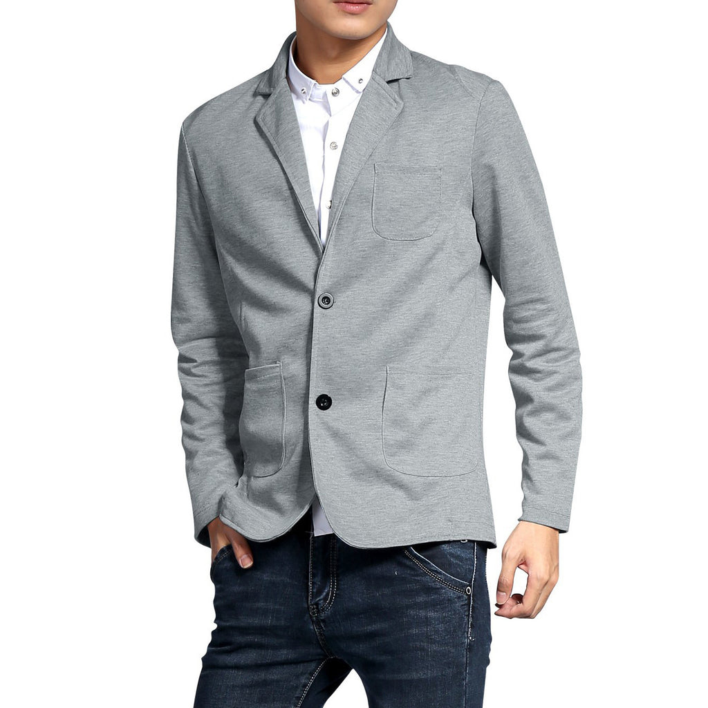 Casual Single Breasted Patch Pocket Gray Color Blazer for Men