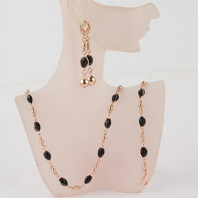 Gold Plated Black Crystal Necklaces Bracelets Earrings Sets