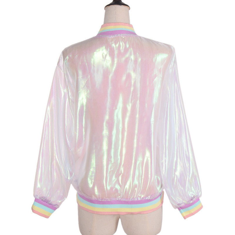 Laser Rainbow Symphony Hologram Women Jacket Clear Sunproof Basic Coat