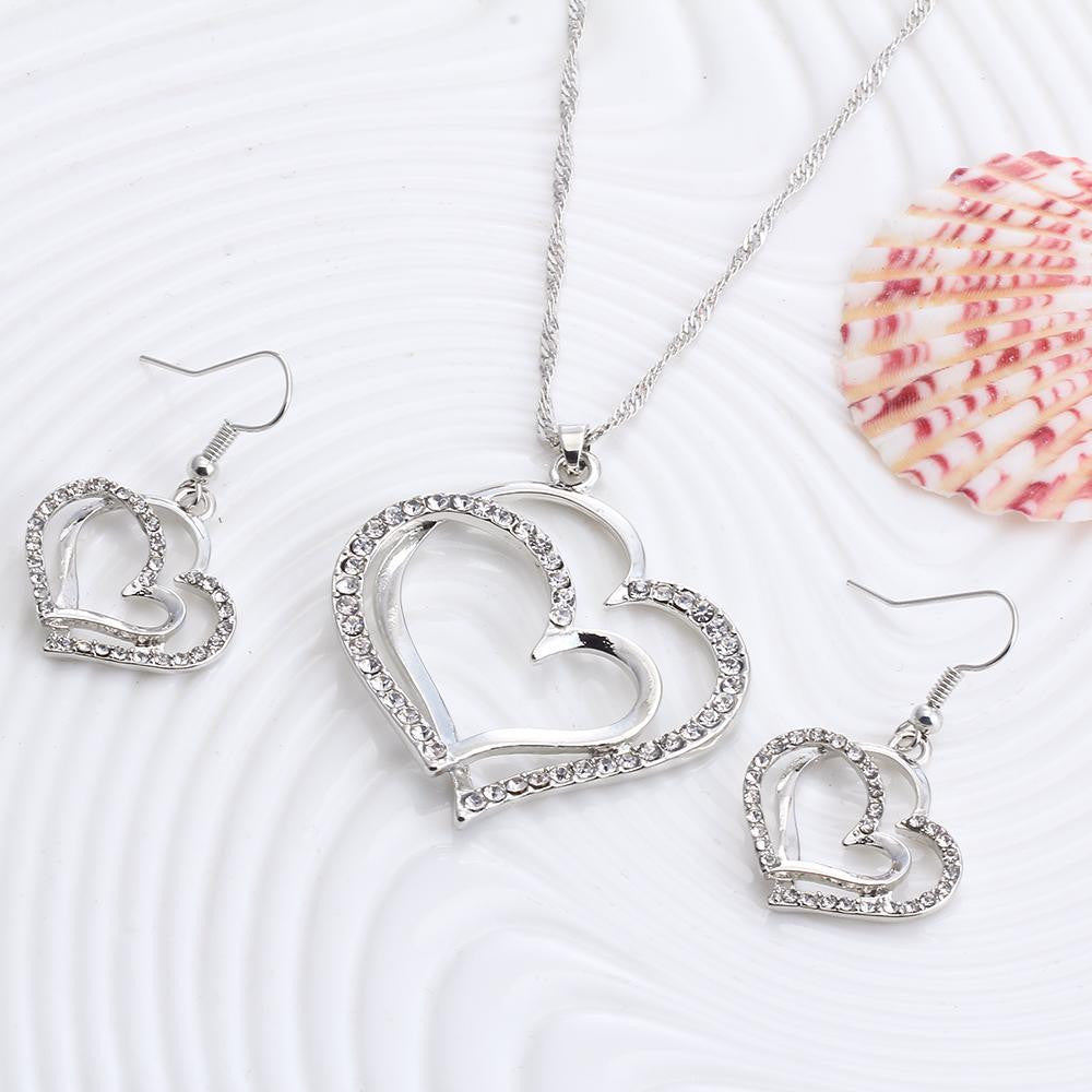 Romantic Heart Pattern Crystal Earrings Necklaces Jewelry Sets