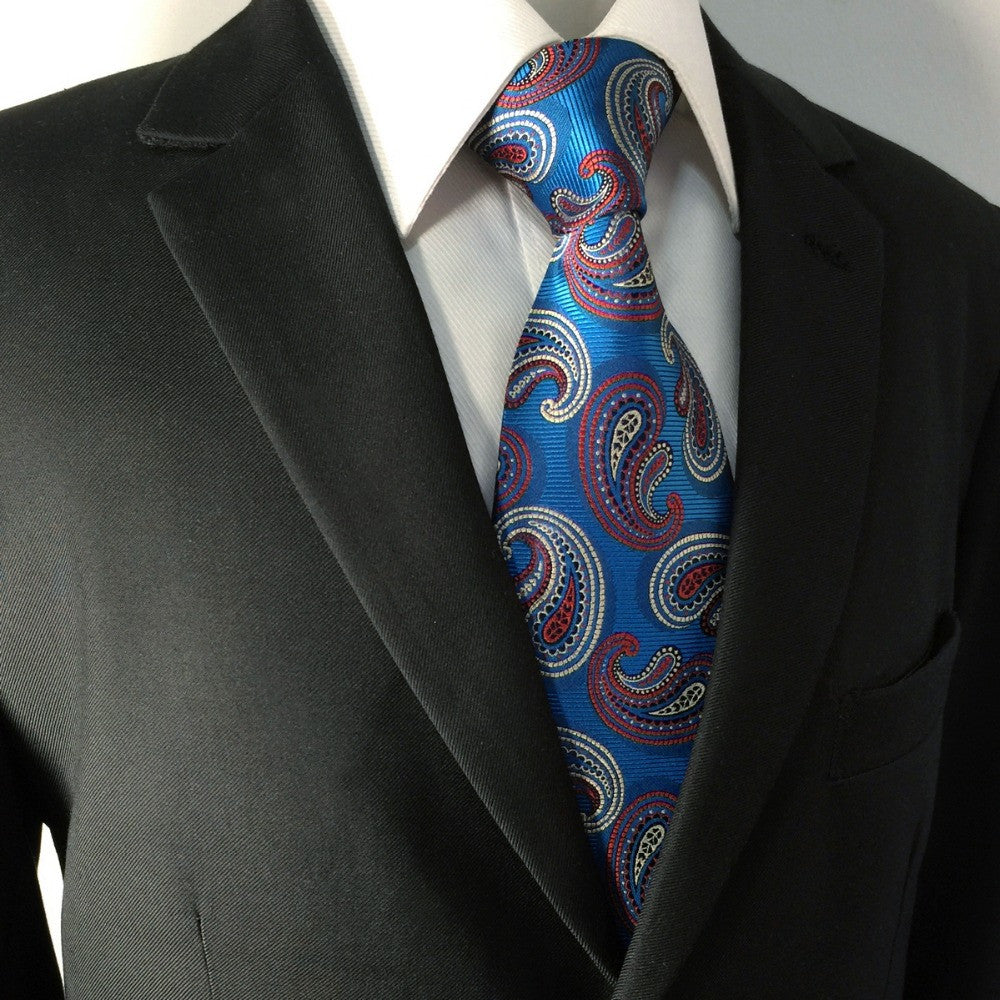 Blue Paisley Silk Woven Men's Ties