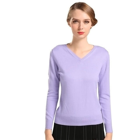 Cashmere Blend V-Neck Pullover Long Sleeve W-Sweaters