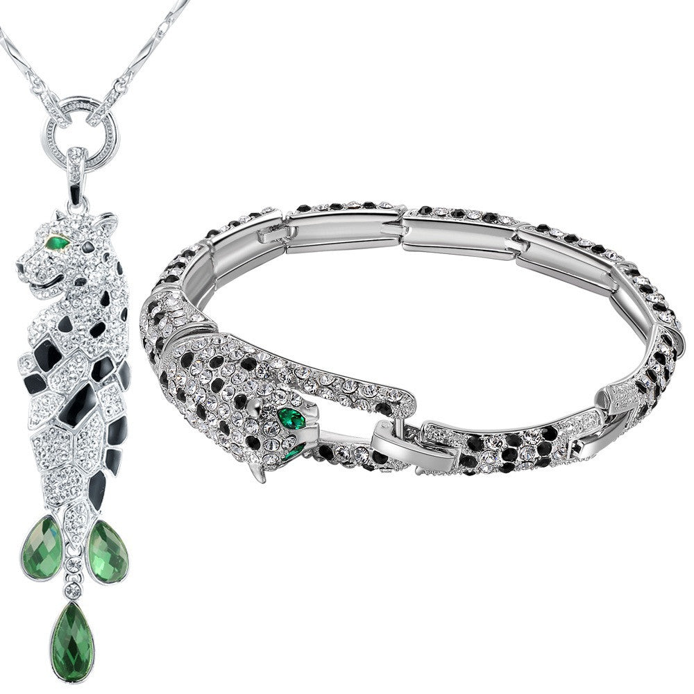 Leopard Crystal Pendant Bracelets Necklaces Jewelry Sets