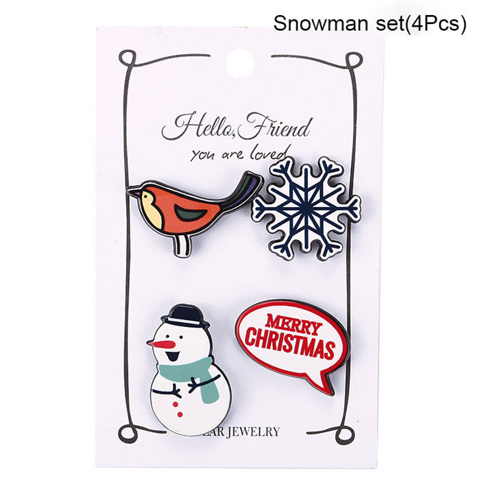 Acrylic Brooch Pin Jewelery Christmas Santa Snowman Clothing Badge 4Pcs/set