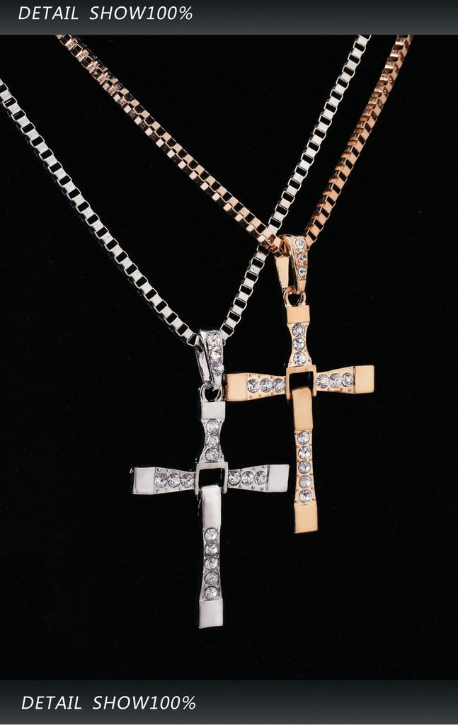The Fast And Furious Design Crystal Cross Pendant Chain For Men mj-