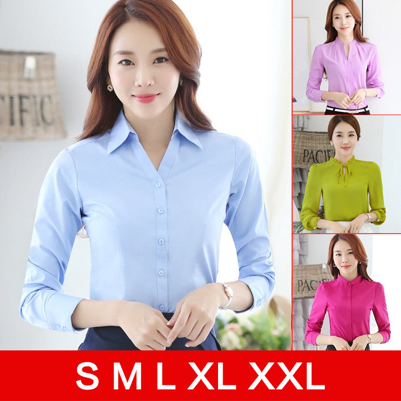 Stand Collar Elegant Ladies Shirt Tops Office Wear