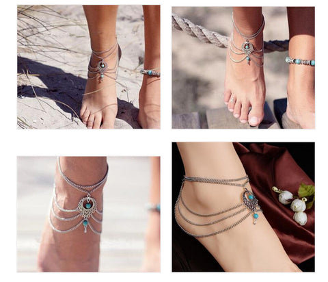 Ethnic Turquoise Beads Anklets Chic Tassel Foot Chain Anklet Bracelet Body Jewelry