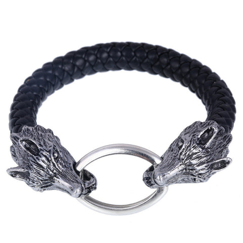 Steel Leather Wolf Head Charms Bracelets mj-