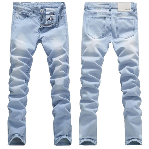 Casual Slim Straight Designer Sky Blue Jeans for Men