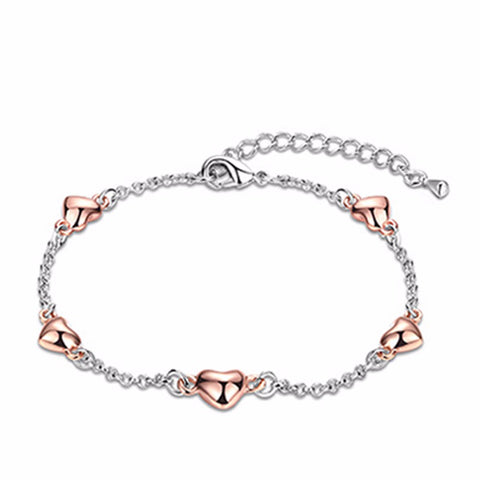 New Silver Color Bracelets with Rose Gold Heart