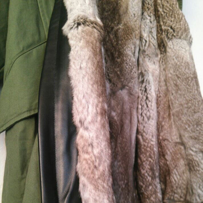 Real Rabbit Fur Lining Natural Color Raccoon Fur Long Jacket for Men