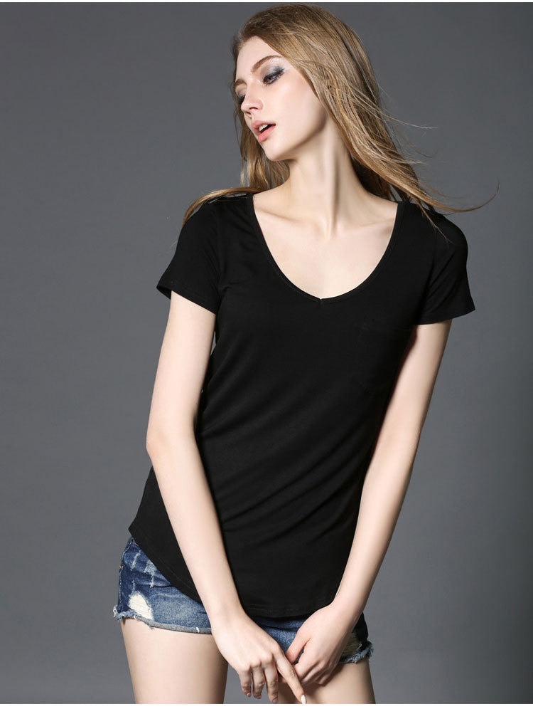 4 Colors Fashion All Match V-Neck Short Sleeve Tee Tops