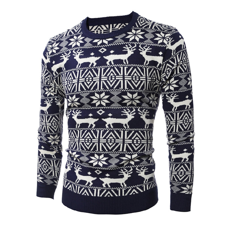 Deer Pattern Long Sleeve Men's Sweater