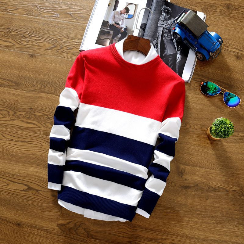 Han Edition Round Collar Stripe Sweater For Men
