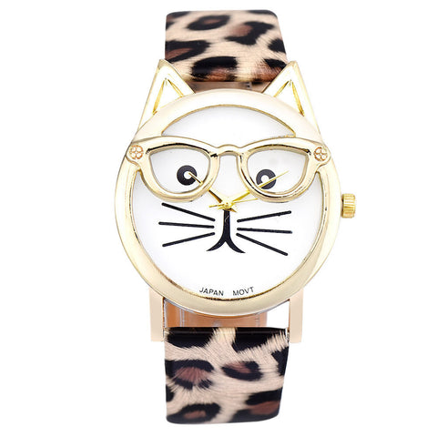 Lovely Cats Face Cartoon Designer Watches in 5 Color ww-b