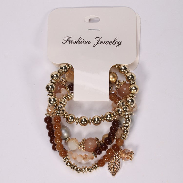 4 Pcs/Set Multilayer Crystal Beads Leaves Tassel Bracelets & Bangles