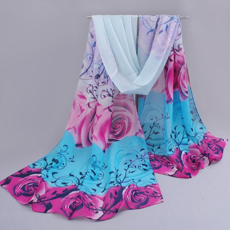 Rose Print Chiffon Scarves From India