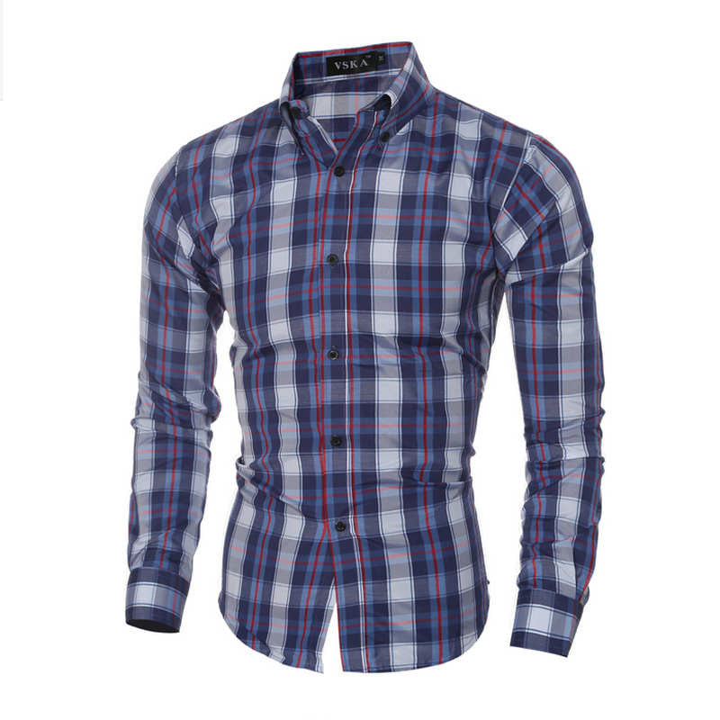 Striped Plaid Slim Fit Casual Shirts For Men