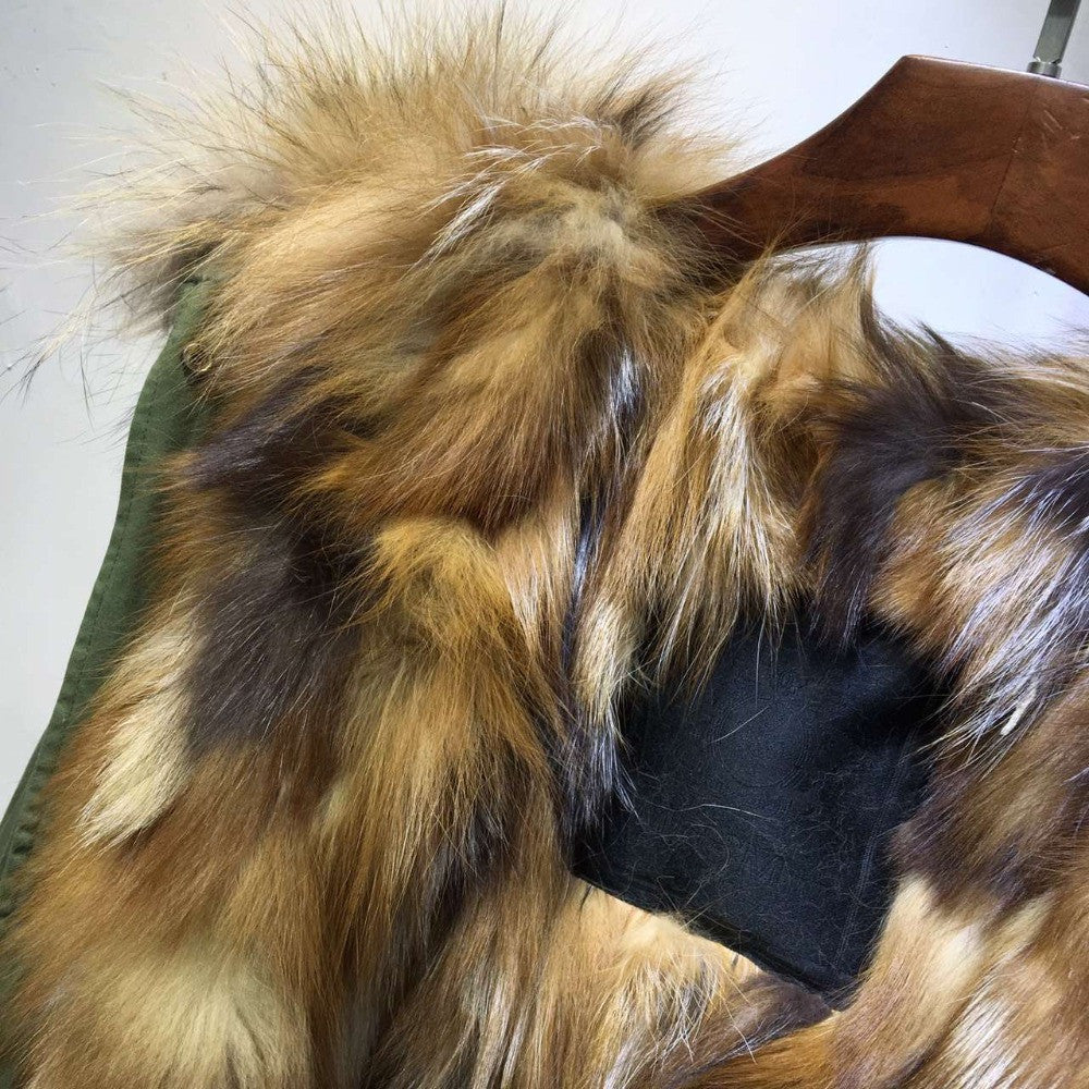 Natural Fox Fur Army Winter Wear Real Raccoon Fur Hoodies Parka For Men