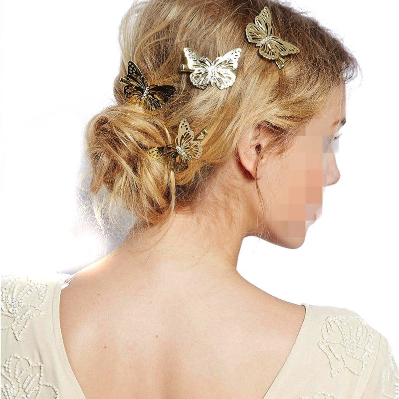 4 Pcs Fashion Hair Headwear Gold Butterfly HairClip HairBand
