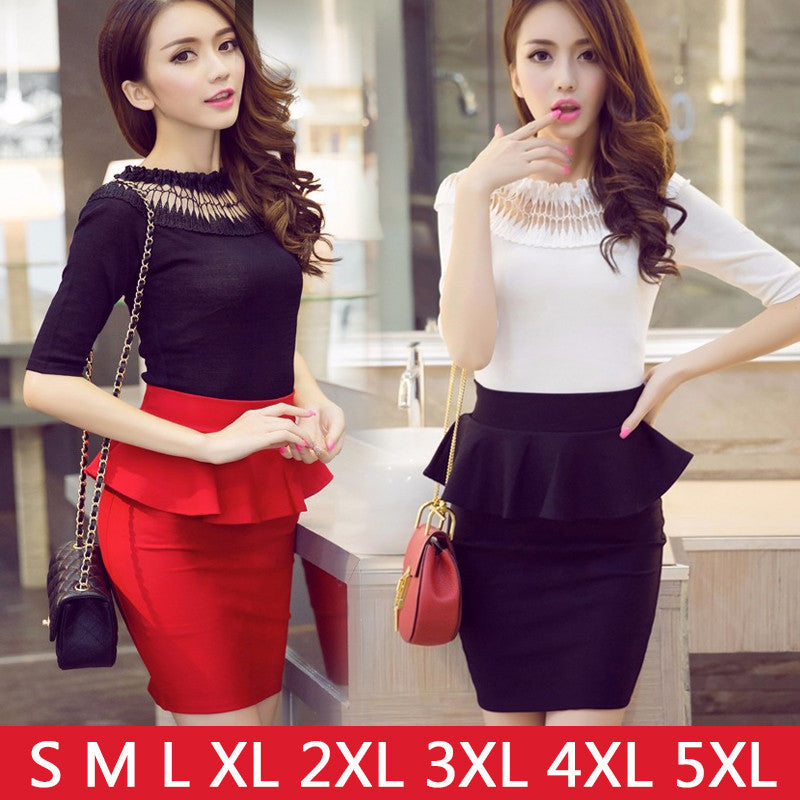 Women Pencil Ruffles Open Slit Skirts in Red And Black