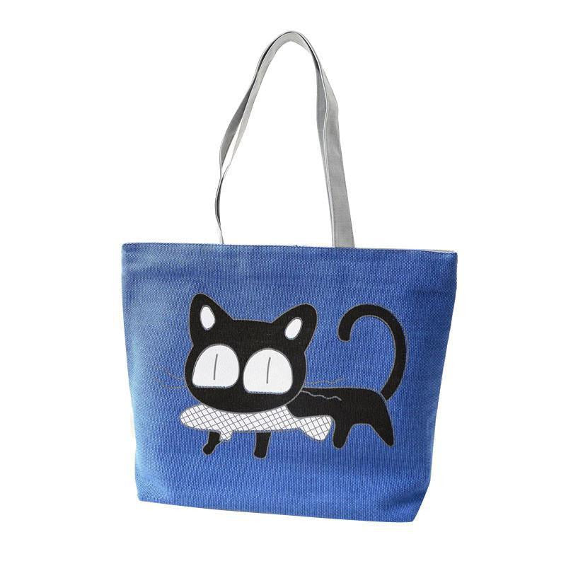 Cat Design Canvas Casual Shoulder Tote Bag bws