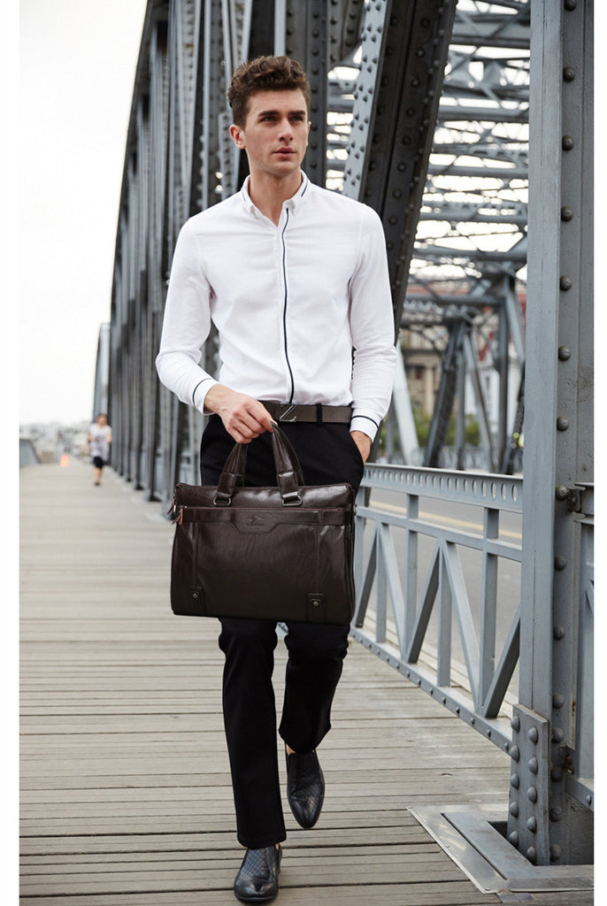 Briefcase Business Shoulder Leather Bag For Men
