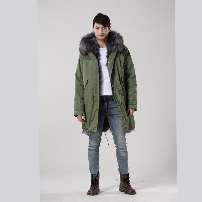 Grey Fox Full Real Fur Parka For Men Long Fashion Top Quality Winter Wear