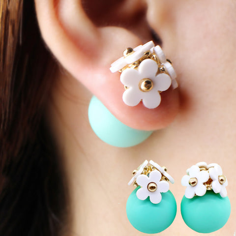 Pearl Ball Flower Hiphop Two Sided Jewelry Earrings