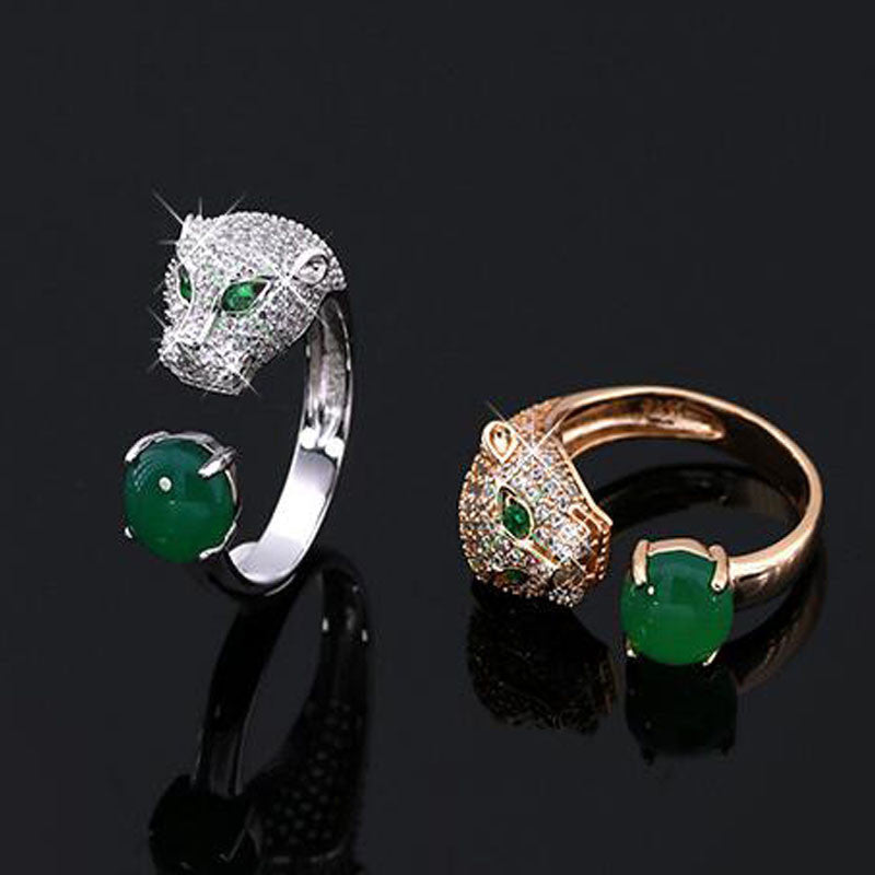 Luxury AAA Zircon Panther Green Gem Elegant Silver Plated Ring wr-