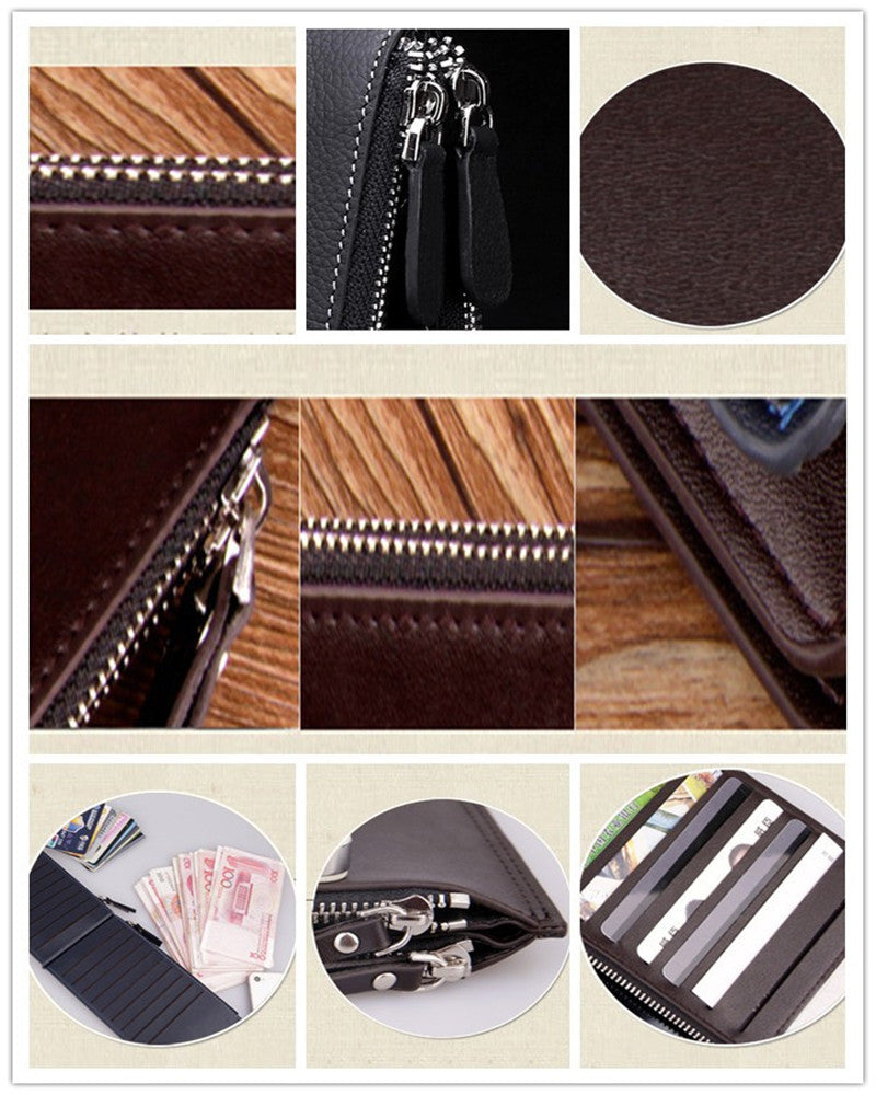 Double Zippers Ultra Thin Business Wallet for Men