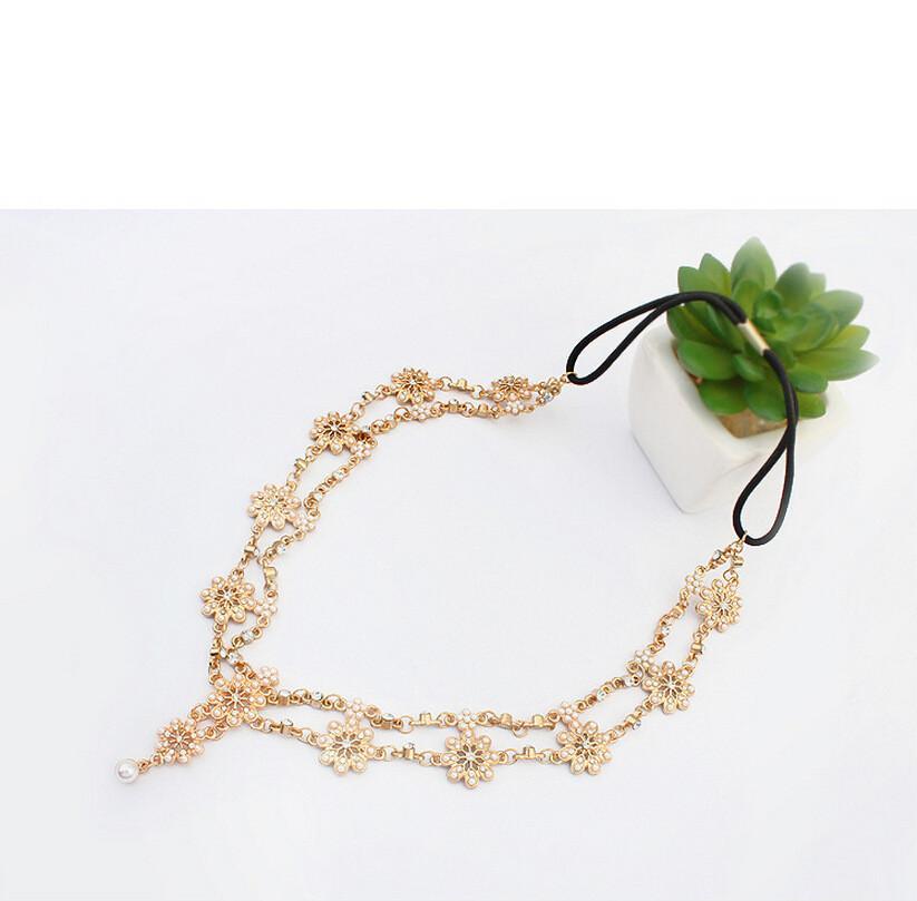 Attractive Look Pearl Tassel Flower Stretch Headband Hair Acessories